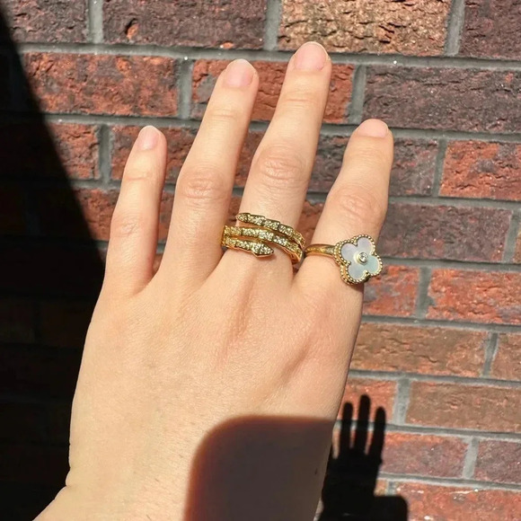 Serpenti Snake Silver Gold Triple Crystal Resizable Ring - Picture 11 of 17